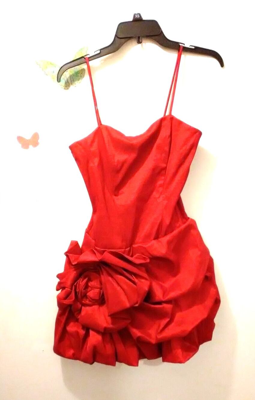 Star Box red STRAPLESS "bubble" DRESS size S; large flower